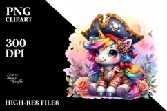 Colorful Unicorn Dressed as Pirate PNG Product Image 1