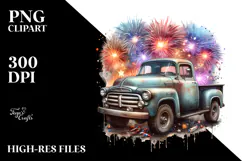 Vintage Dirty Pickup Truck Fireworks | Sublimation Clipart Product Image 2