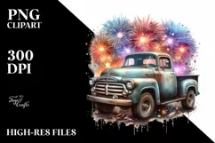 Vintage Dirty Pickup Truck Fireworks | Sublimation Clipart Product Image 3