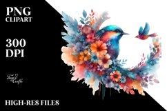 Vibrant Bird Half Flowers Clipart Product Image 3