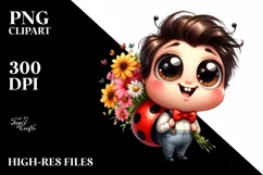 Baby Ladybug Flower Bouquet | Sublimation Clipart Product Image 1
