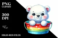 Sitting Polar Bear in Colorful Bucket Clipart Product Image 3