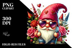 Valentines Gnome with Heart Sunglasses PNG Product Image 2