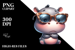Sarcastic Hippo in Oversized Sunglasses, PNG Product Image 2