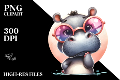 Playful Hippo with Sunglasses, PNG Product Image 2