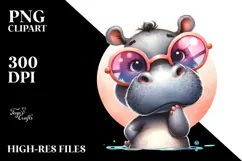 Playful Hippo with Sunglasses, PNG Product Image 2
