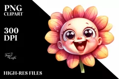 Expressive Baby Face Flower,Watercolor PNG Product Image 1