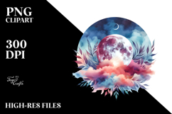 Vibrant Abstract Moon with Foliage | Sticker Product Image 2