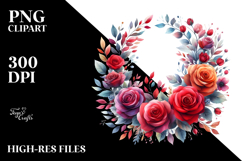 Colorful Abstract Red Roses Wreath | Sublimation | Clipart Product Image 2