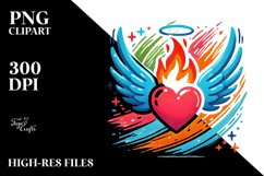Colorful Heart with Wings and Fire, Transparent PNG Product Image 2