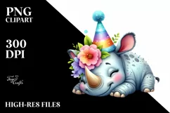 Colorful Baby Rhino | Sublimation | Clipart Product Image 1