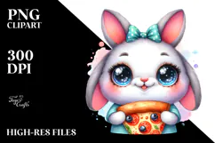 Smiling Baby Rabbit with Pizza Slice, PNG Product Image 2