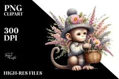 Detailed Whimsical Baby Monkey Heather Clipart Product Image 1