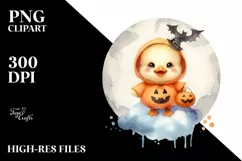 Cute Baby Duck on Cloud Halloween PNG Product Image 3