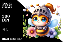 Vibrant Watercolor Smiling Cute Baby Bee Knight&#039;s PNG Product Image 2