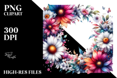 Vibrant Floral Frame with Glossy Petals, PNG Product Image 2