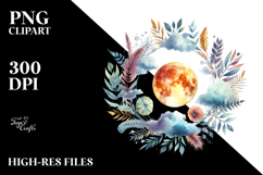 Vibrant Abstract Boho Moon with Foliage | Sticker Product Image 2