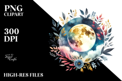 Vibrant Abstract Boho Moon with Foliage | Sticker Product Image 2