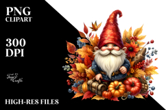 Vibrant Watercolor Autumn Gnome, PNG Product Image 2