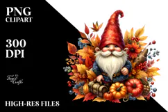 Vibrant Watercolor Autumn Gnome, PNG Product Image 2