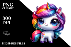 Cute Playing Unicorn with Floral Wreath PNG Product Image 2