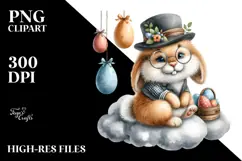 Goofy Bunny with Vintage Hat and Eggs PNG Product Image 2