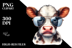Watercolor Baby Cow Funny Sunglasses PNG Product Image 2