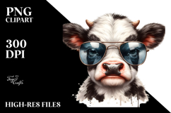 Watercolor Baby Cow Funny Sunglasses PNG Product Image 2