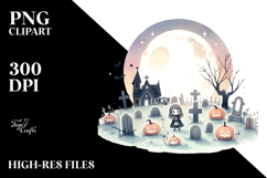 Simple Retro Halloween Graveyard, PNG Product Image 2