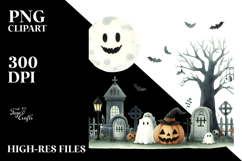 Simple Retro Halloween Graveyard, PNG Product Image 2