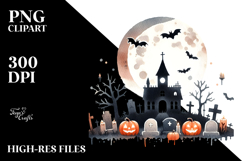 Simple Retro Halloween Graveyard, PNG Product Image 2