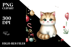 Cute Cat with Christmas Decorations, PNG Product Image 2