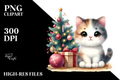 Cute Cat with Christmas Decorations, PNG Product Image 2