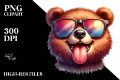 Smiling Bear Sunglasses Tongue Watercolor Clipart Product Image 1