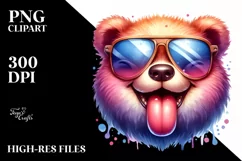 Smiling Bear Sunglasses Tongue Watercolor Clipart Product Image 1