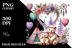 Boho Bear Behind Big Heart PNG Product Image 2