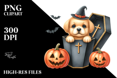 Cute Halloween Puppy Popping Out from Coffin, PNG Product Image 2