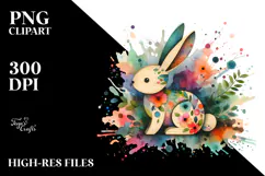 Wooden Bunny on Splashy Background, PNG Product Image 2