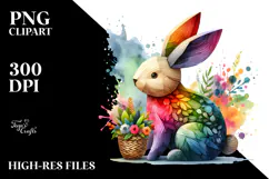 Wooden Bunny on Splashy Background, PNG Product Image 2