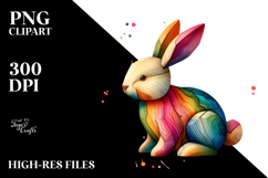 Wooden Bunny on Splashy Background, PNG Product Image 2