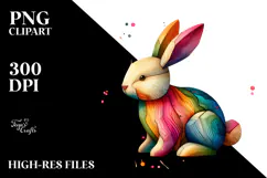 Wooden Bunny on Splashy Background, PNG Product Image 2
