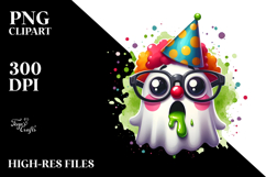 Funny Tiny Clown Ghost with Party Hat PNG Product Image 2