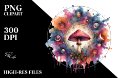 Vibrant Celestial Mushroom, Watercolor PNG Product Image 2