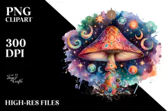Vibrant Celestial Mushroom, Watercolor PNG Product Image 2