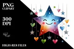 Simple Smiling Washed Star with Hearts PNG Product Image 2