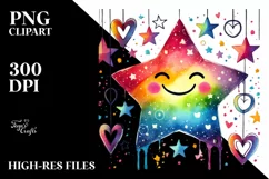 Simple Smiling Washed Star with Hearts PNG Product Image 2