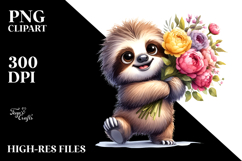 Goofy Sloth Flower Bouquet | Sublimation Clipart Product Image 2