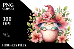 Gnome with Azalea and Cup PNG Product Image 2