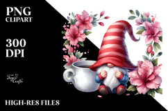 Cute GNOME with Azalea Floral Frame PNG Product Image 2