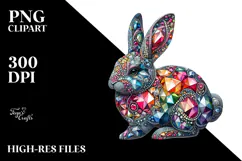 Colorful Diamond Bunny on Splashy Background PNG Product Image 2